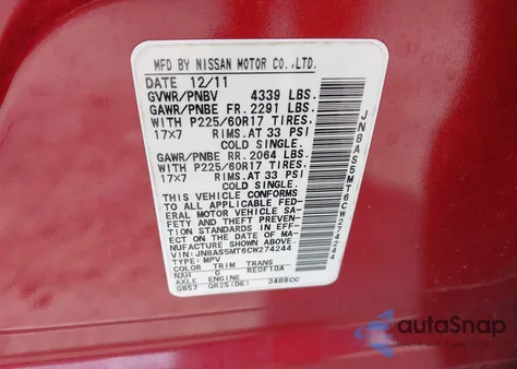 2012 Nissan Rogue Sv z USA, uszkodzony, nr VIN JN8AS5MT6CW274244